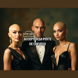 Un homme et deux femmes chauves, séduisants et élégants, prouvant que l’on peut accepter sa perte de cheveux et être confiant.