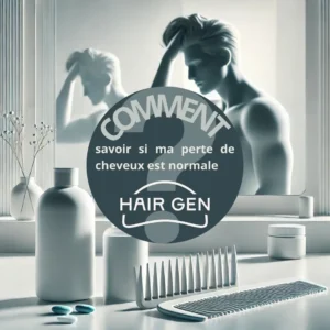 Une composition minimaliste mettant en avant des produits capillaires et une réflexion : ma perte de cheveux est-elle normale ou nécessite-t-elle une attention particulière ?