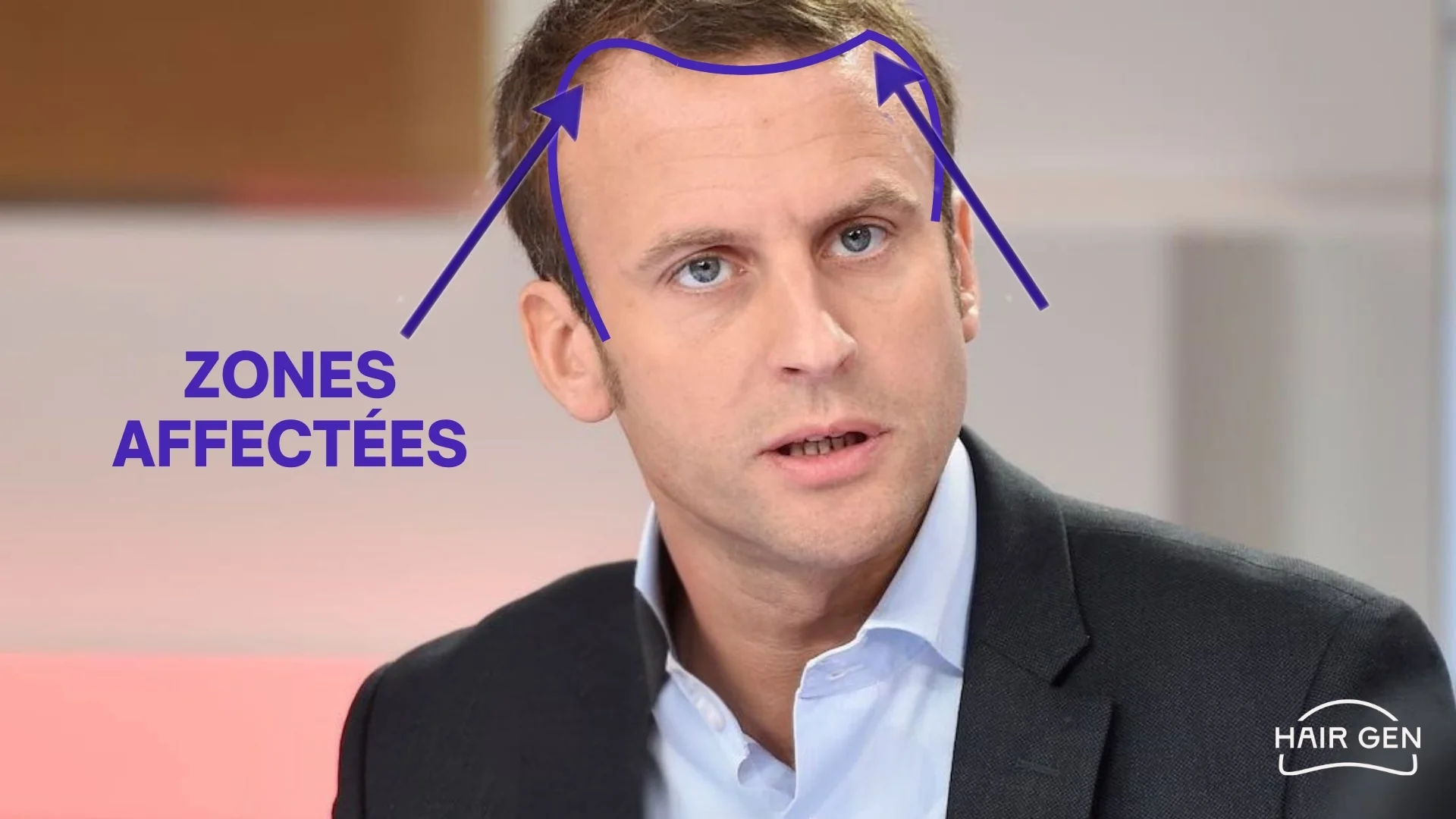 Photo d'Emmanuel Macron avec des flèches bleues pointant vers les golfes frontaux accompagnées du texte Zones affectées.