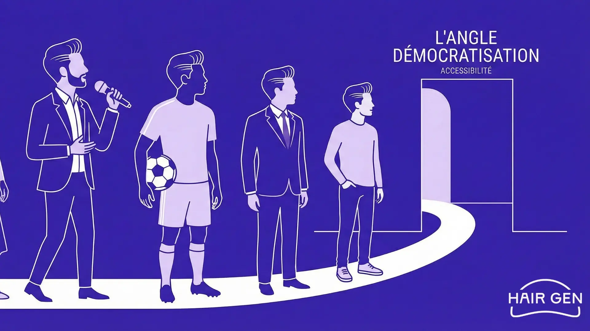 Hommes devant une porte, accessibilité pour la greffe capillaire.