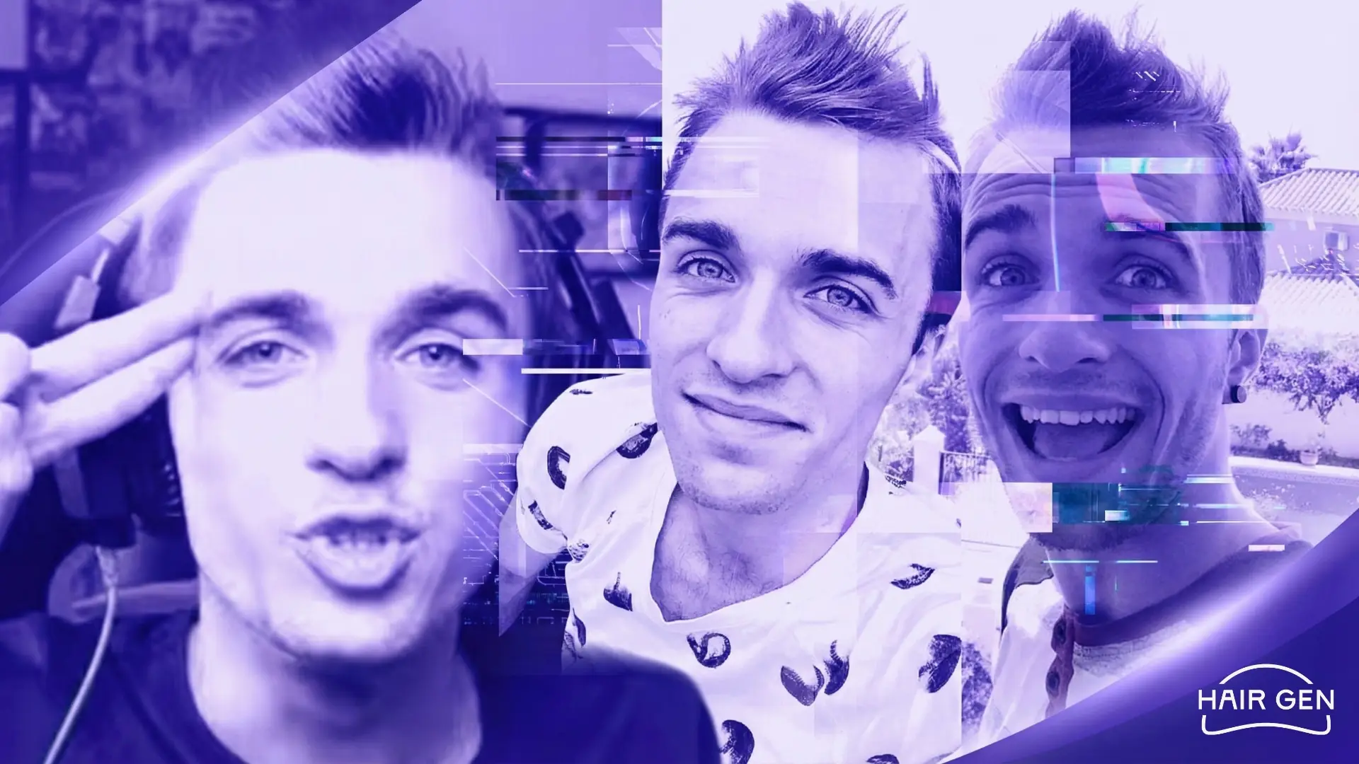 Trois portraits de Squeezie adolescent sans aucun problèmes capillaires.