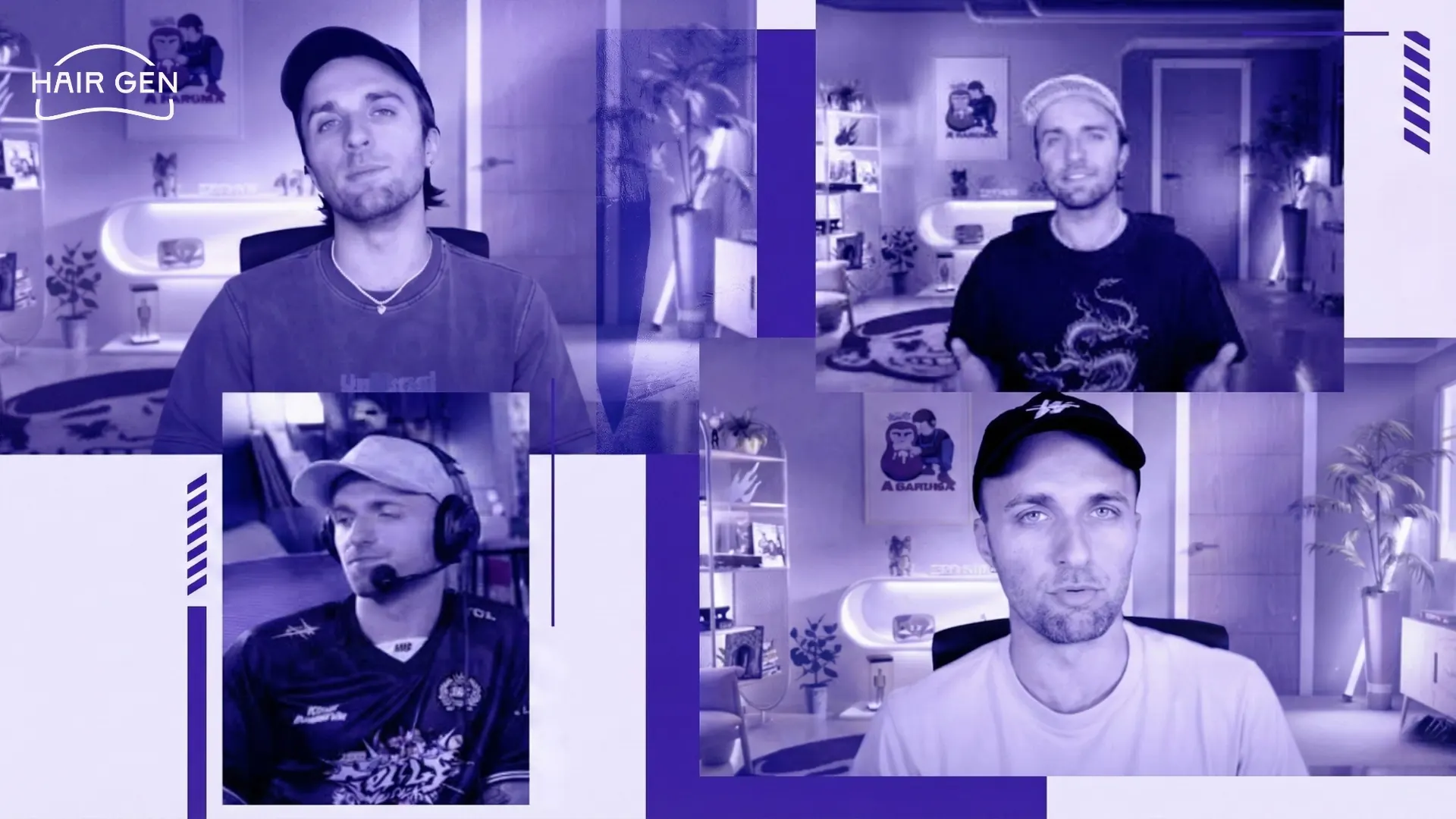 Photomontage où l'on voit quatre photos de Squeezie portant une casquette