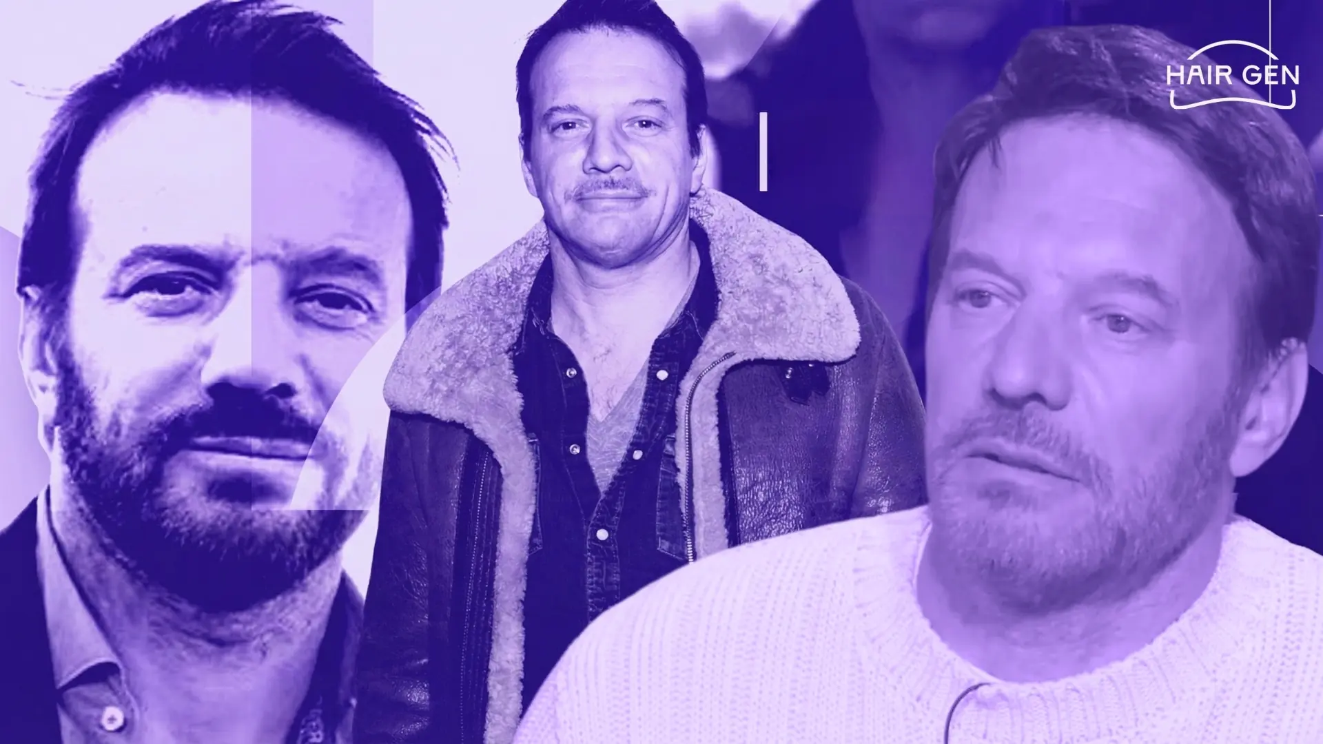 Un photomontage montrant trois portraits de Samuel Le Bihan qui tente de camoufler sa calvitie.