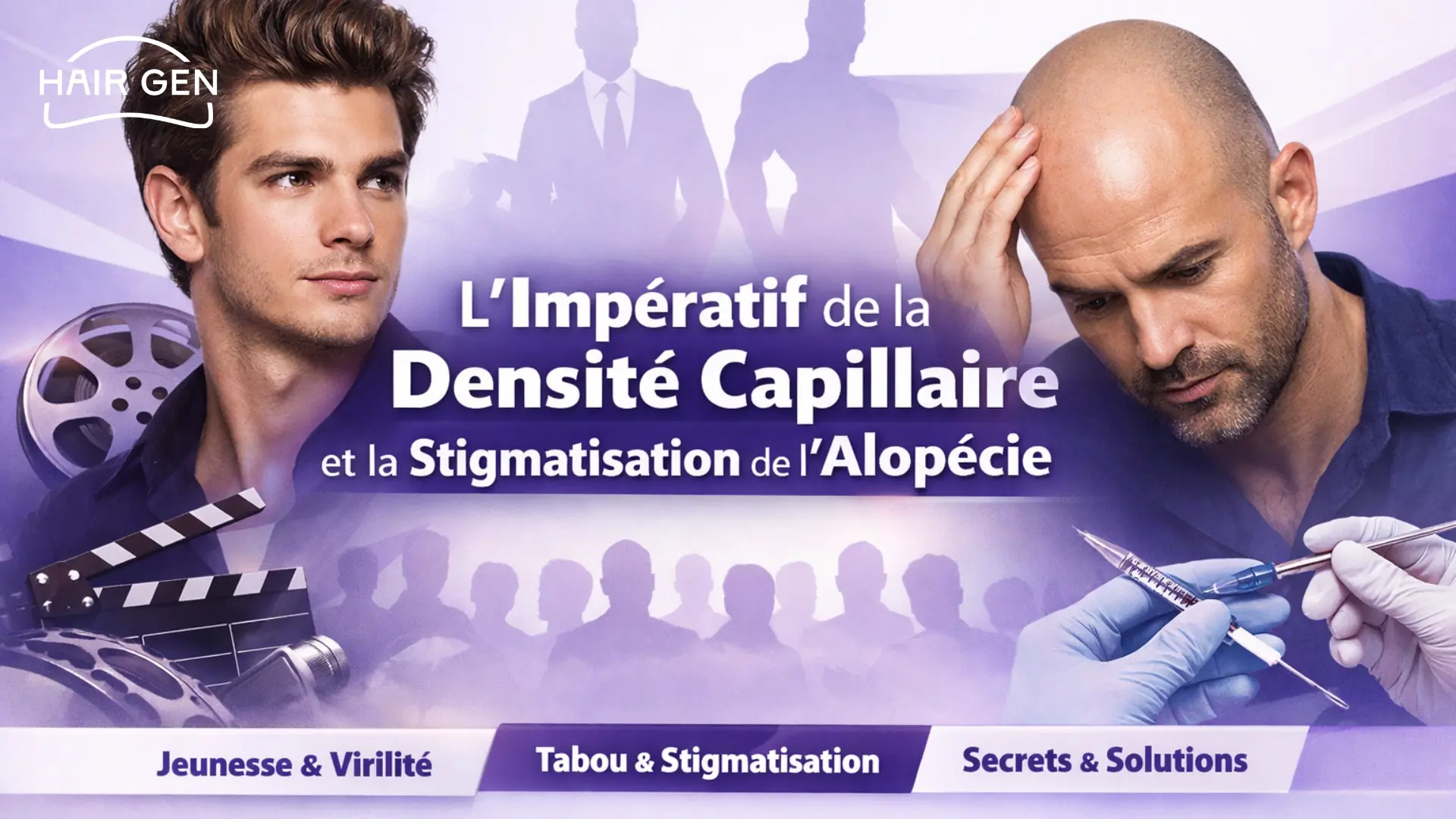 Infographie sur l'impératif de densité capillaire, virilité et solutions contre la perte de cheveux.