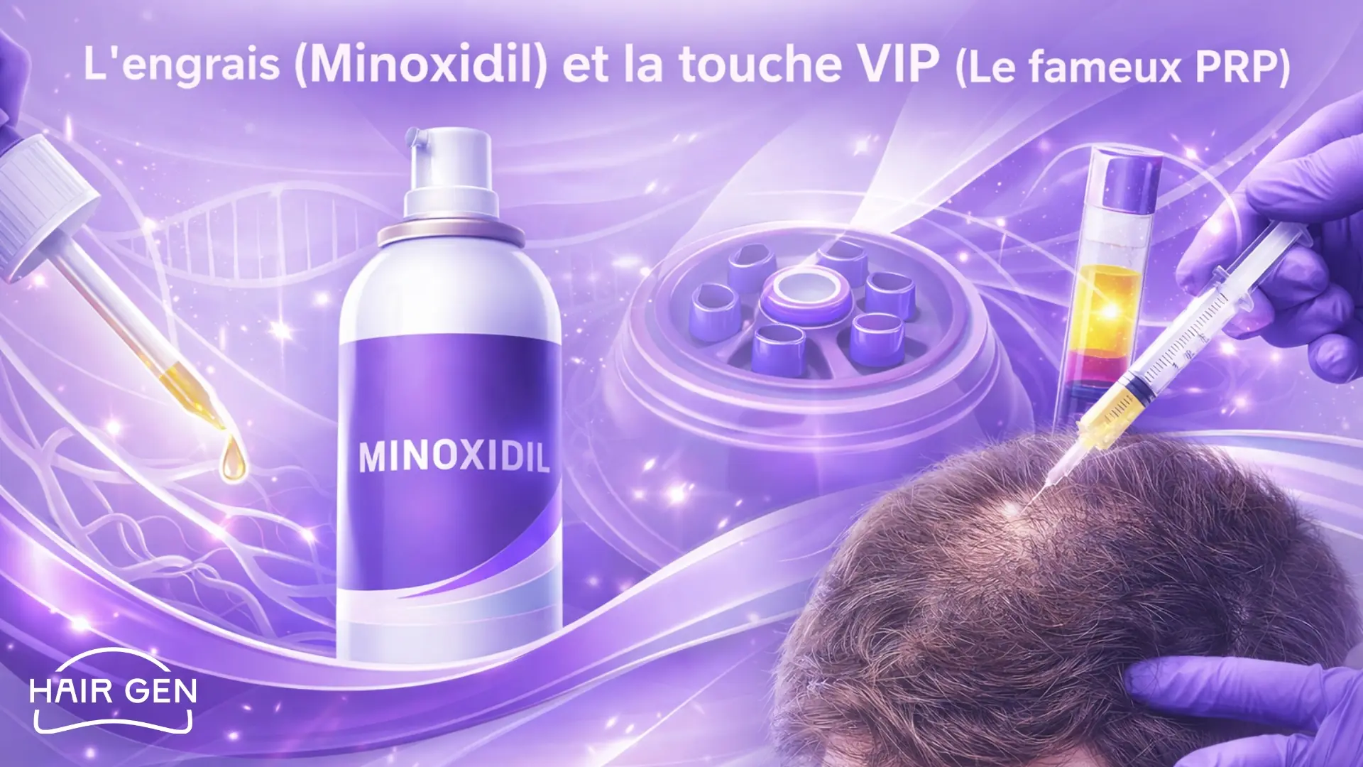 Traitements capillaires complémentaires : Minoxidil et injections de PRP pour booster la repousse.