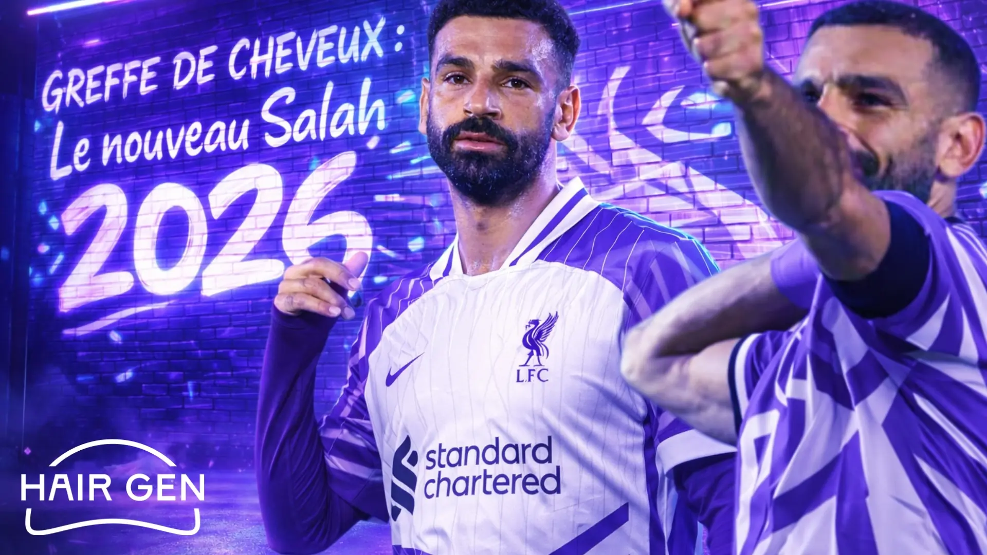 Célébration finale de Salah, pointant vers son cuir chevelu avec un sourire de patron, image de fin de saison 2024/2025.