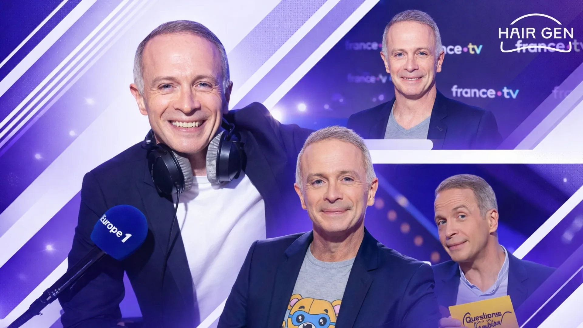 Montage photos de Samuel Etienne (Europe 1, France TV) après sa restauration capillaire