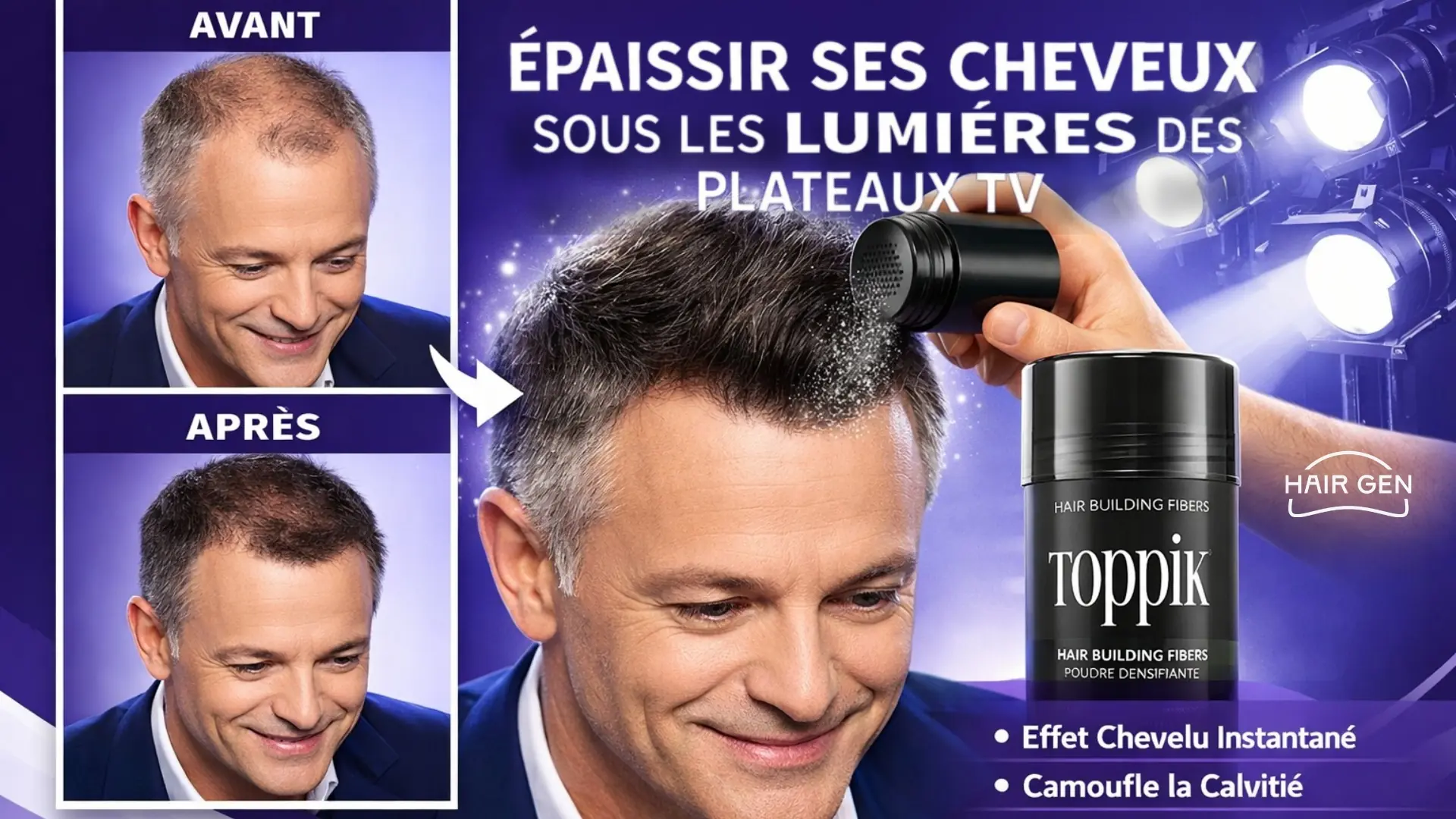 Application de la poudre densifiante Toppik pour masquer la calvitie