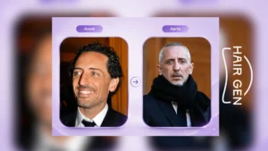 Le avant après de la greffe capillaire de Gad Elmaleh.