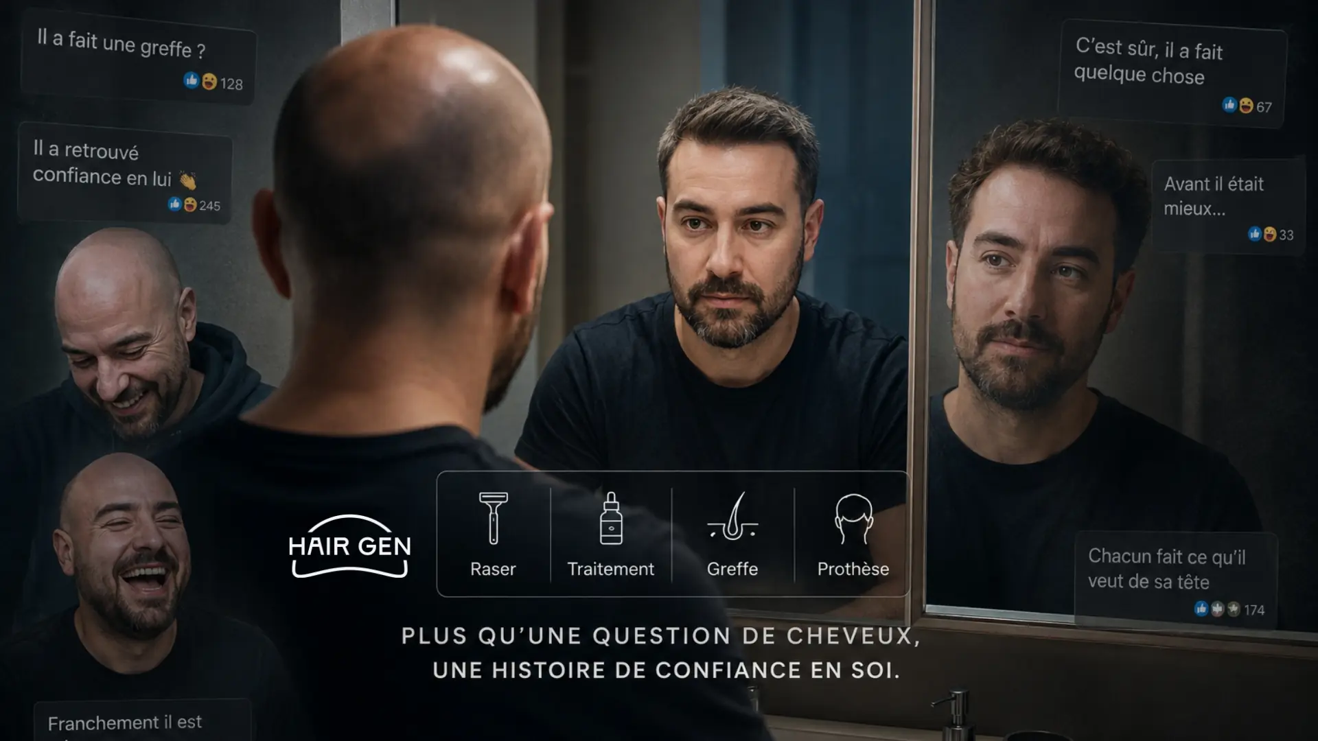 Kyan Khojandi calvitie masculine regard social complexes cheveux