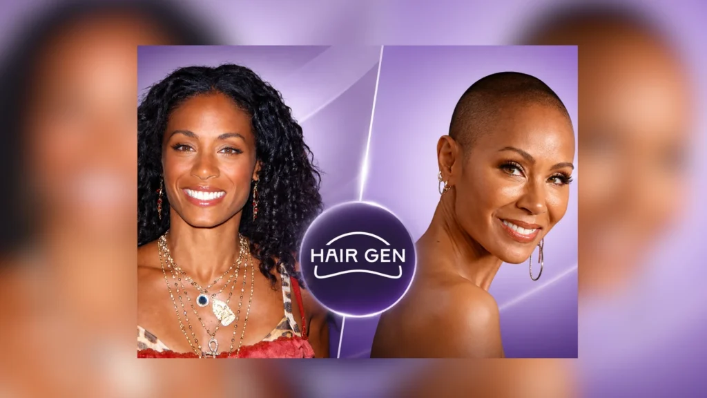 Jada Pinkett Smith avec cheveux longs et crâne rasé