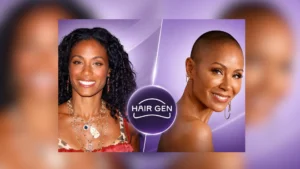 Jada Pinkett Smith avec cheveux longs et crâne rasé