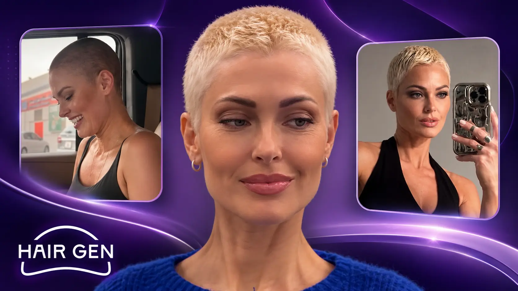 Caroline Receveur avec les cheveux tr&egrave;s courts pendant son parcours contre le cancer du sein