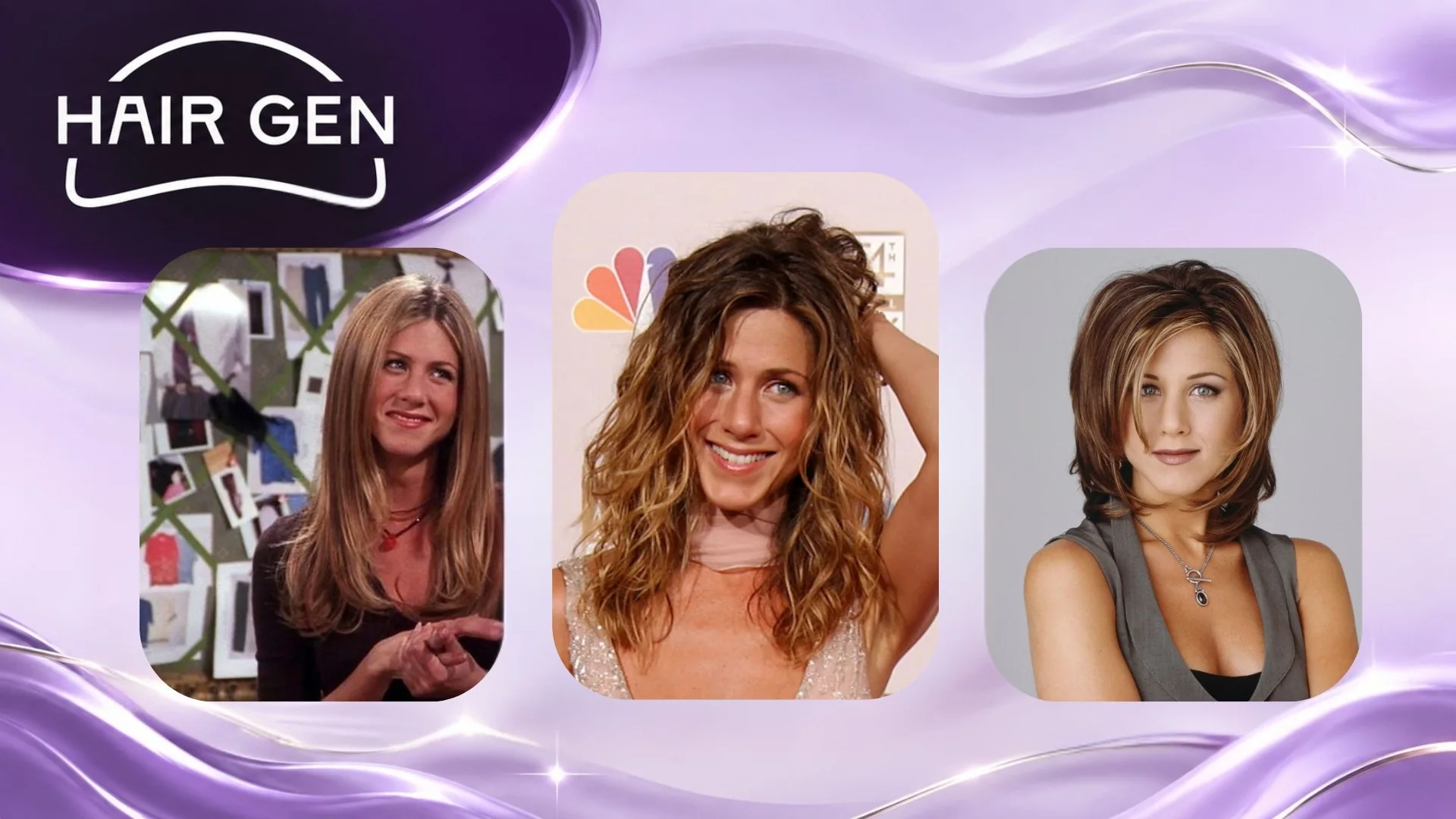 Photomontage de l’évolution de la coupe The Rachel et des coiffures emblématiques de Jennifer Aniston