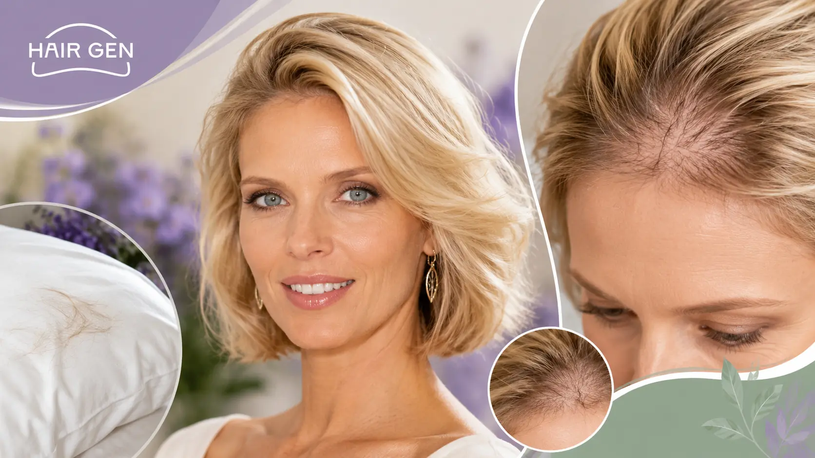 Photomontage éditorial autour de Sylvie Tellier, de la chute de cheveux post-partum et de la repousse