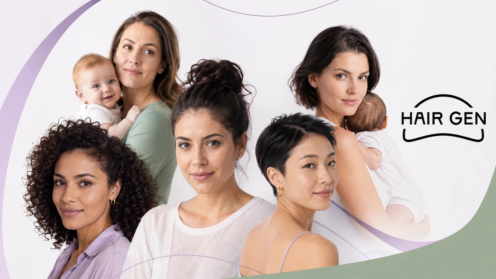 Photomontage inclusif de jeunes mères concernées par la chute de cheveux post-partum